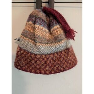 Turtle Fur Kids Alpaca Wool Knit Beanie Hat Striped Burgundy Blue Tassel T1001